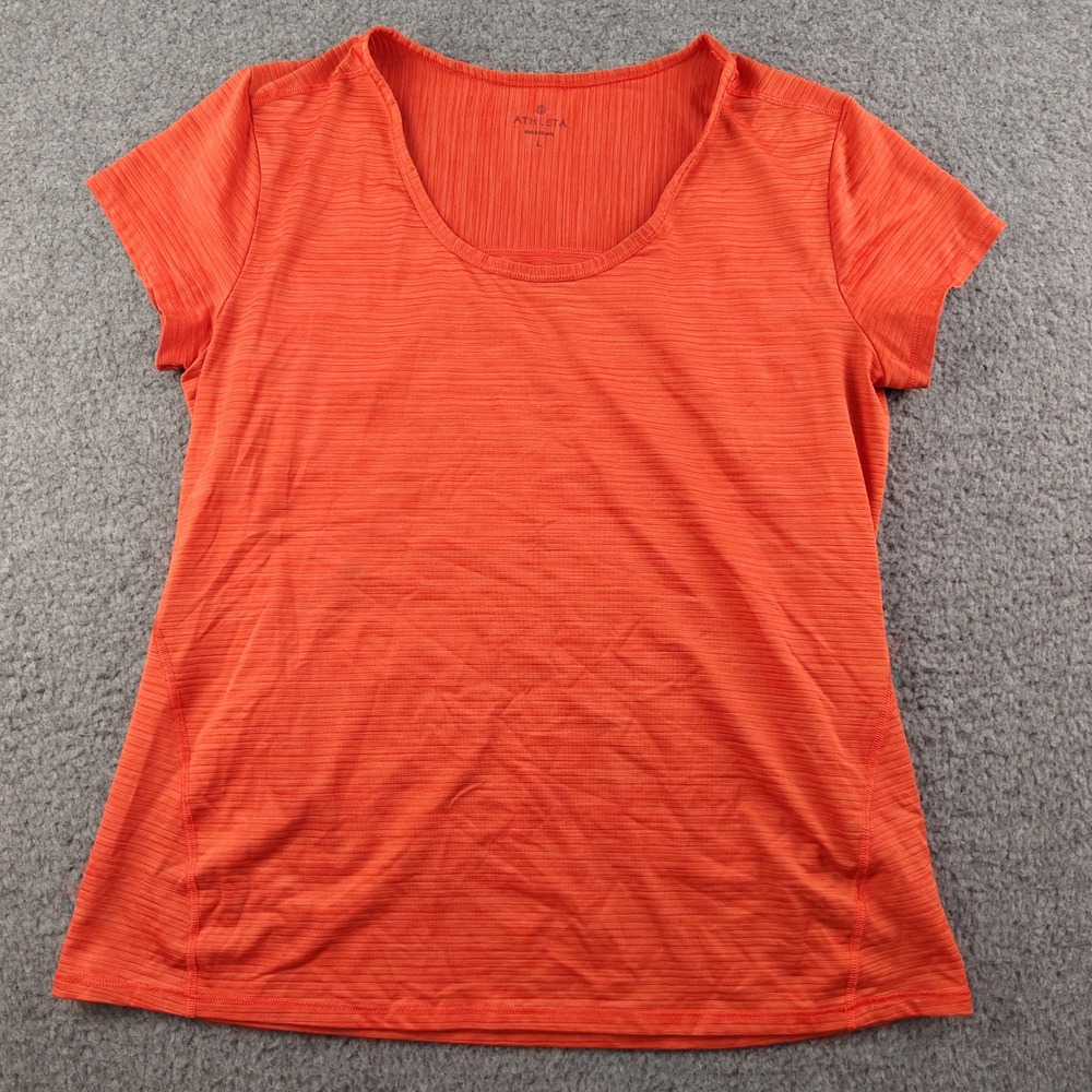 Athleta Activewear Shirt Sz Large Womens Scoop Neck Orange Short Sleeve EUC